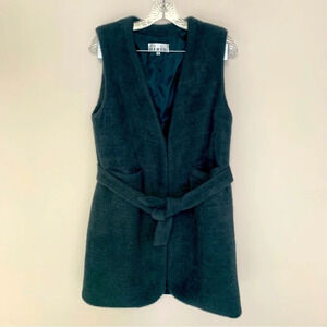 Kate Hewko Green Open Front  Sleeveless Belted Faux Fur Jacket L